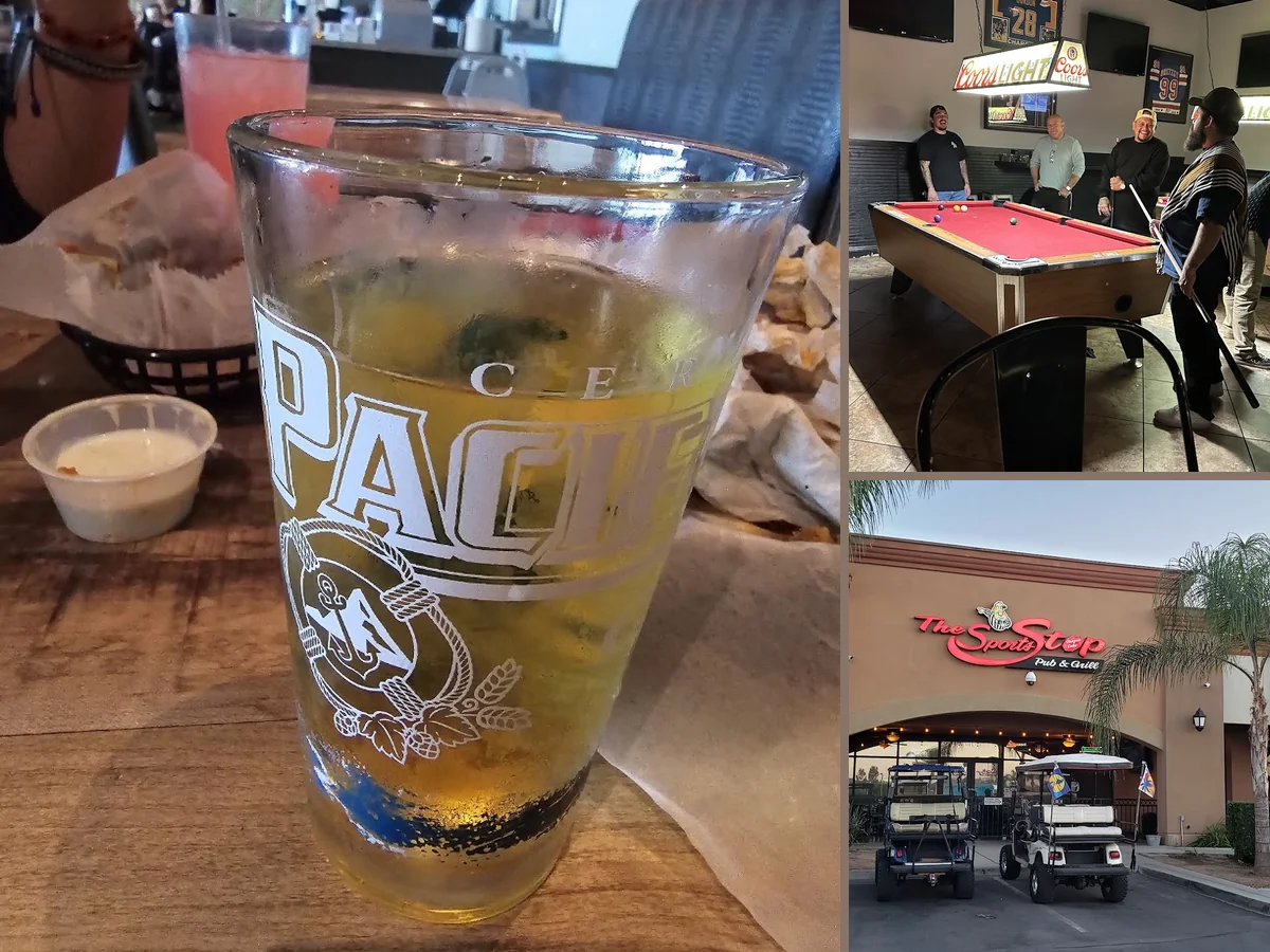 Casual sports bar dining room with TV screens.