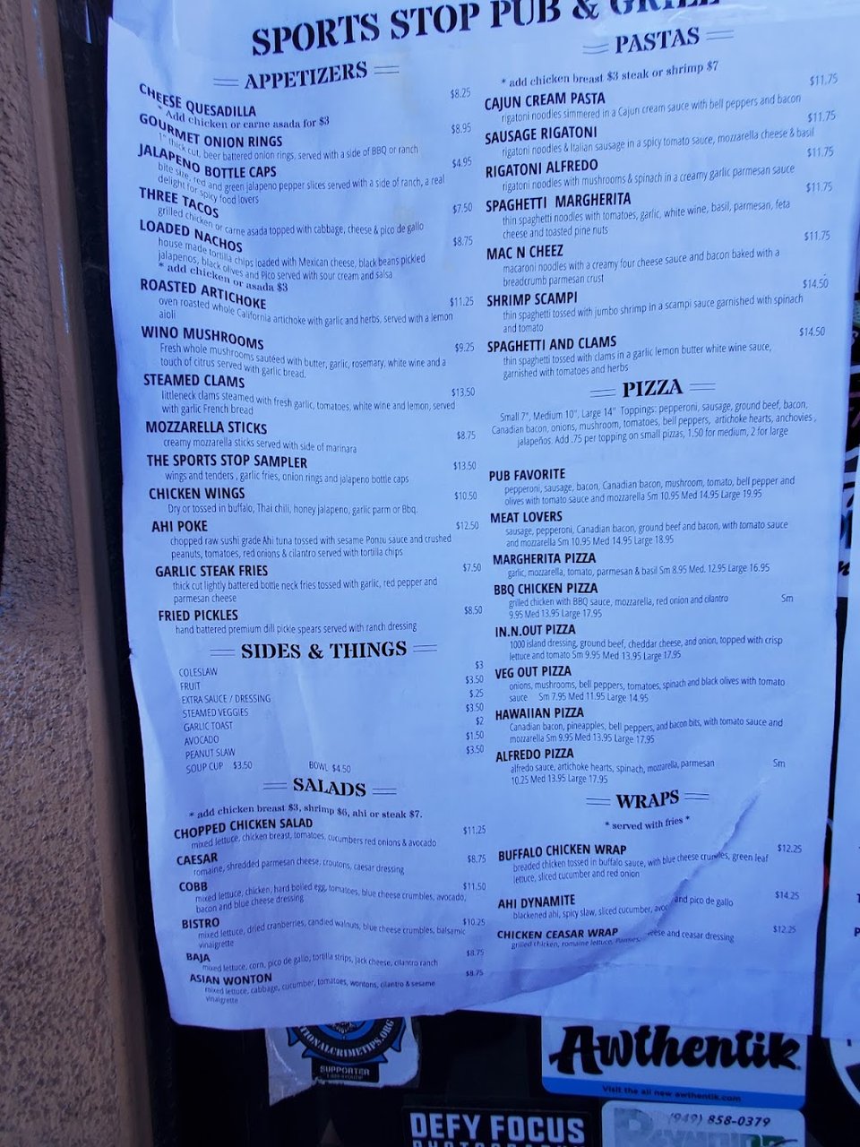 Bar menu featuring brunch, snacks, and cocktails.